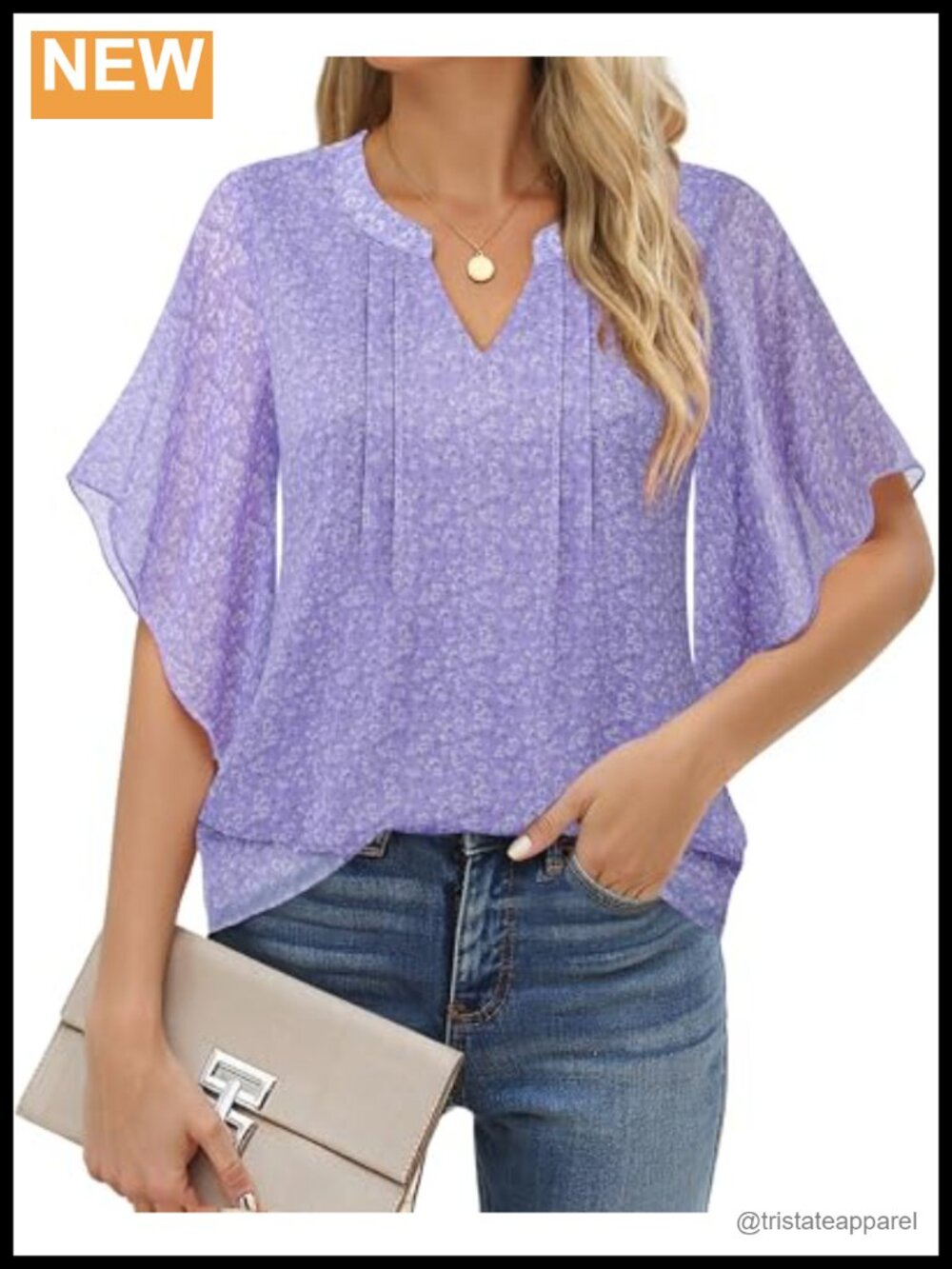 Elegant V-Neck Chiffon Ruffled Blouse, Short Sleeve, Flowy & Lightweight,